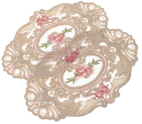 JEWEDECO 2 Stück Tischsets aus Milchseide Spitze mit Blumenstickerei Vintage Dekorative Platzsets Hitzebeständig und Vielseitig Verwendbar als Foto Requisiten und Glasuntersetzer