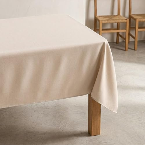 GAMUSI Mantel Antimanchas Liso Rectangular Tejido Jaspeado, Tacto Natural, 140x200 cm, Crudo