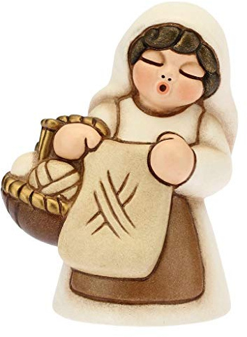 THUN - Donna Che Lavora a Maglia Variante Bianca - Presepe Classico - Ceramica - 6x5x8 cm