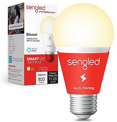 Sengled Alexa Light Bulb, S1 Auto Pairing with Alexa Devices, Warm Smart Light Bulbs, Bluetooth Mesh Smart Home Lighting, E26 60W Equivalent, 800LM, 1-Pack