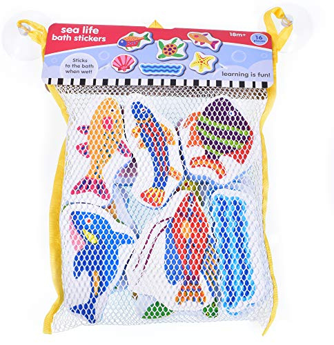 KandyToys 16-teiliges Badespielzeug mit Meerestieren und Fahrzeugen in einer Hängetasche | Badespielzeug für Babys
