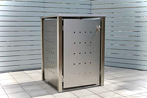 KIRCHBERGER METALL Mülltonnenbox 240 Liter aus Edelstahl 1er Box ohne Befestigungsset Pflanzendach abschließbarer Griff