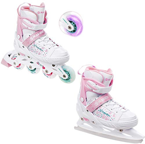 RAVEN 2in1 Schlittschuhe Inline Skates Inliner für Kinder Mädchen verstellbar (ROSI, 35-39 (23m-25,5cm))