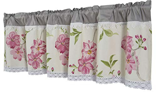 Dreamskull Scheibengardine Bistrogardine Landhaus Kurz Küche Modern Blickdicht Kurzgardinen Kurzstores Gardinen Küchengardine Stangendurchzug mit Blumenmuster 150 cm Breit Kleinfenster (HxB 40x150cm)