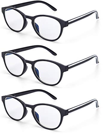 LANLANG 3er-Pack Blaulichtfilter Lesebrille für Damen, Federscharnier, 3 Farben mit rundem Rahmen, L-L009