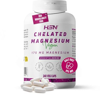 HSN Magnesio Bisglicinato 350mg (Mineral Elemental por dosis diaria) | 240 Cápsulas Vegetales | Suplemento de Magnesio Quelado Vegano Sin Gluten, No-GMO