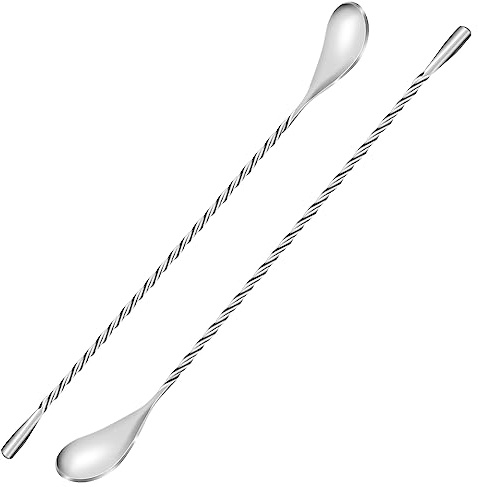 2 Pcs 12 Inch Bar Mixing Spoon Cocktail Spoon Stainless Steel Bar Long Spoon With Spiral Pattern