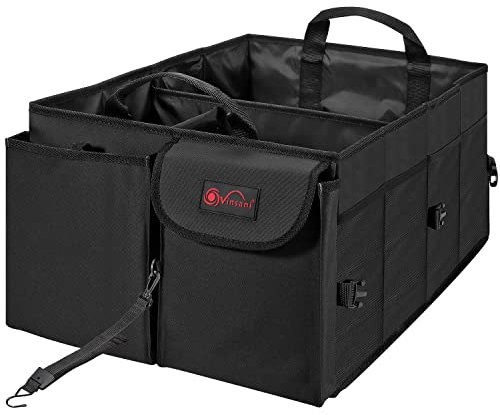 Vinsani Deluxe Car Boot Storage Organiser Bag Anti Slip Foldable Large Tool Box Interior Accessories Declutter Solution Sport Camping Kit Organizer - Suitable for All Vehicles (Black)