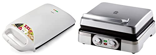 Domo DO 9064 C Croque Famille XXL & DO9149W Gaufrier, 1400 W, Argenté/Noir/Métallique