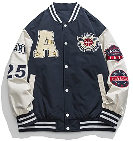 Vagbalena Giacche da Baseball da Uomo Giacche da Baseball Bomber da Baseball Unisex Streetwear Giacche Vintage con Stampa a Lettere Giacche da Baseball Vintage Giacche da Baseball (Navy Blu,M)