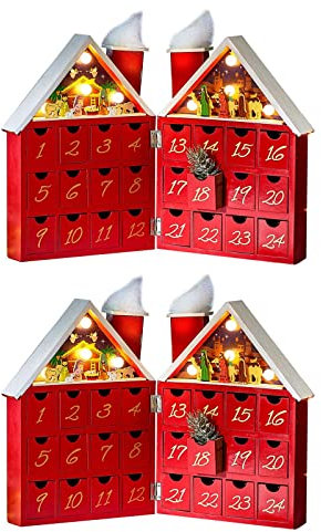 2er Set Befüllbarer LED Musik Adventskalender Holz Krippenszene Weihnachtskalender Advents Kalender Weihnachtsdeko