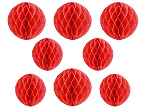 8 Stück Wabenbälle Party-Dekorationen 15.2 cm 20.3 cm Seidenpapier Pompons Blumenkugeln Hängende Papierwabenbälle für Party, Babyparty, Geburtstag, Hochzeit, Wanddekoration (15.2 cm, rot)