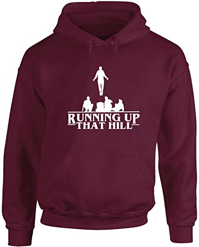 Hippowarehouse Running up That Hill Unisex Hoodie Hooded top (Specific Size Guide in Description) Maroon
