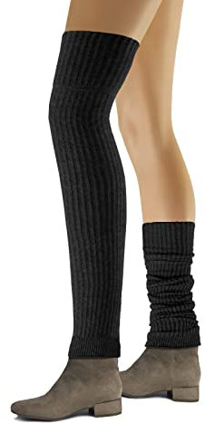 sesto senso Stulpen Damen Baumwolle Beinwärmer Overknee Waden Winter Strick Wadenwärmer gestreiftes Muster Schwarz
