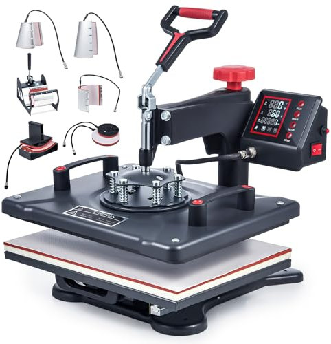 CREWORKS Transferpresse 38X30CM Hitzepresse Heißpresse 8 IN 1 Heat Press Machine Tassenpresse Textilpresse Mulitifunktional Sublimation Wärmepresse Maschine 360 Grad für T-Shirts Becher