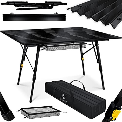 KESSER® Campingtisch faltbar Klapptisch mit Aluminiumrahmen Aufrollbare Tischplatte Falttisch klappbar Höhenverstellung 120x70cm - bis 100kg inkl. Tragetasche mit Trageband & Netztasche, Schwarz