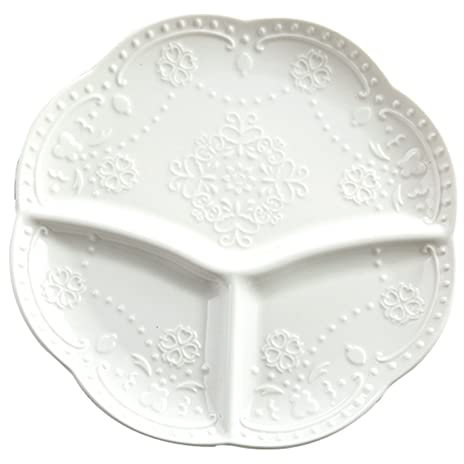 White Divided Plates, Diet Plate for Weight Loss for Women Portion Control Plates for Microwave Dishwasher - Round and Rectangle (Color : 9-White)