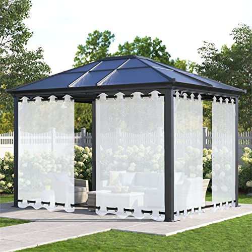 XUIAQZW Outdoor Vorhang Wetterfest mit Ösen Oben und Unten Weiß Transparent (2 Stücke) 90x160(BxH) cm Terrasse Vorhänge Outdoor Gardinen Wasserdicht Sonnenschutz