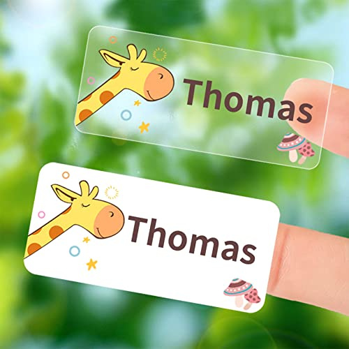 Personalisieren Sie Namensaufkleber Wasserdichte Personalisierte Etiketten,Benutzerdefinierte Cartoon Kinder Personalisiertes Etikett,Kindertagesstätte Flaschenetiketten (Transparent)