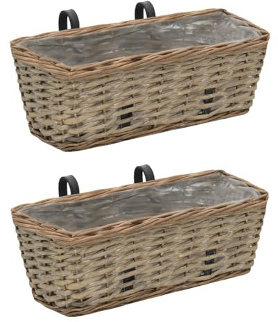 Homgoday Balkon-Blumentöpfe 2 STK. Weide mit PE-Auskleidung 40 cm - Rattan Pflanzkästen für Gemüse, Kräuter und Blumen auf Balkon, Terrasse Model246828