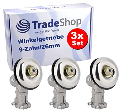 3x Trade-Shop 9-Zahn 26mm Getriebekopf/Winkelgetriebe kompatibel mit Einhell BG-BC43, GB-BC52, GC-BC 31-4S, GC-BC 52 I AS, kompatibel mit Arebos 5in1