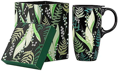 Topadorn Ceramic Travel Mug with Lid and Handle Gift for Coffee Lovers Coffee Mug Latte Teacup Milk Mug in Color Box 17 Oz, Green Leaves Tea Mug