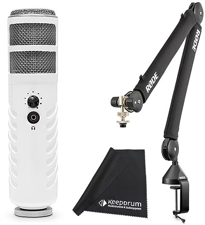 Rode Podcaster - Microfono USB + PSA1 + treppiede per larme gel + panno in microfibra Keepdrum