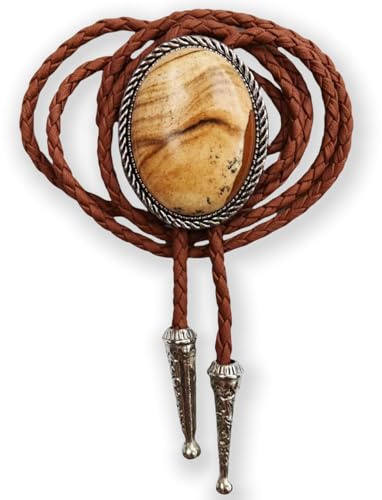 Himongoo Bolo-Krawatte aus natürlichem Edelstein, braunes Leder, Hochzeitskrawatte für Männer und Frauen, Western-Stil