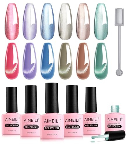 AIMEILI Cat Eye UV Gel Nagellack Magnetisch mit Magnet 8ml Gift Set 6-60 | Magnetischer Nagellack UV, UV Nagellack Katzenauge Chamäleon Gel, Home Nagelstudio DIY Nail Art, Perfekt für Deinen Alltag
