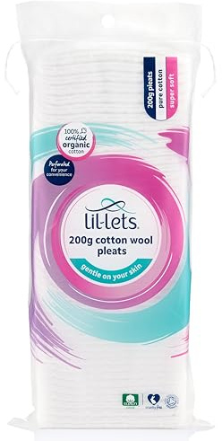 Lil-Lets Cotton Wool Pleats, 200g, Certified Organic, 100% Pure Cotton Wool, Soft and Absorbent, Gentle on Skin, Dermatologically Tested
