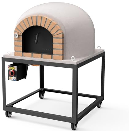 MOVELAR - Four à Bois d'Extérieur STROMBOLI (Blanc - 80 x 80 x 152 cm) - Four de jardin isolé, cuisson bois, béton réfractaire, 3 couvercles céramique, idéal pizza, pain, viandes