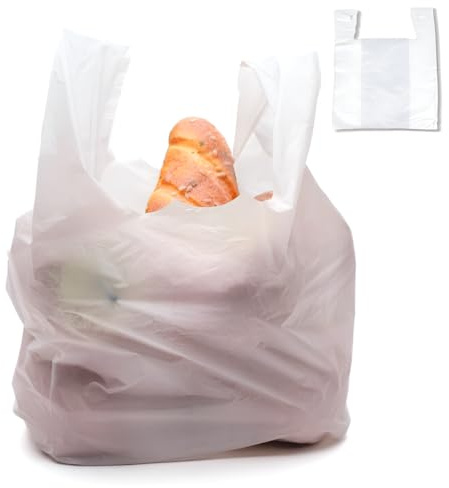 Clearly Premium White Plastic Carrier Bags with Handles, Recycled Polythene Vest Style Bags Large 12 x 18 x 23 Strong Heavy Duty 21mu Carry Bags for Vegetables, Fruits, Groceries, Shopping (1000)