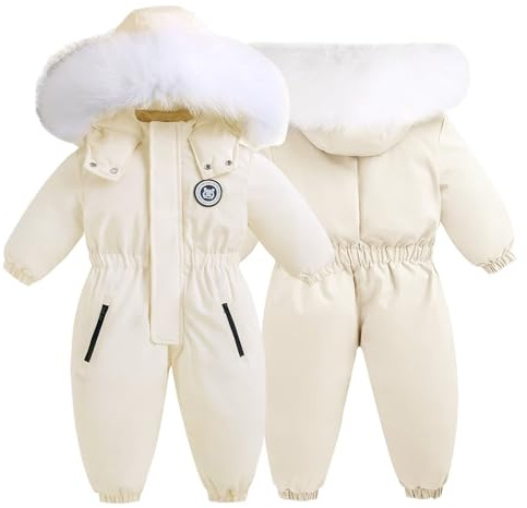 BYFRI Toddler Boys Girls Ski Suit One Piece Winter Outfit Baby Warm Hoodies Coat Infant Ski Suits Thick Fleece Jumpsuit 2T-5T