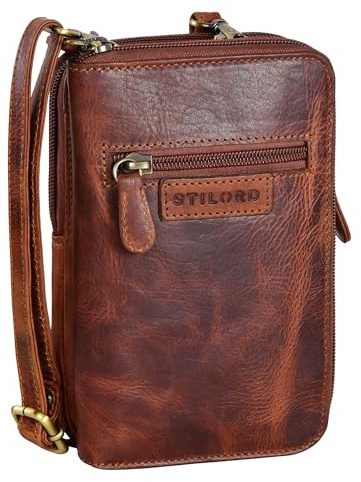 STILORD 'Peter' 2-in-1 Leder Brustbeutel Portemonnaie Herren Handytasche Damen Reisebrieftasche zum Umhängen Kleine Brusttasche Vintage Tasche Crossbody Bag Echtleder, Farbe:kara - cognac