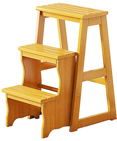 Klappbarer Holzleiter mit 3 Stufen, tragbarer Tritthocker für Erwachsene, Büro, Zuhause, Küche, Outdoor (77 cm)