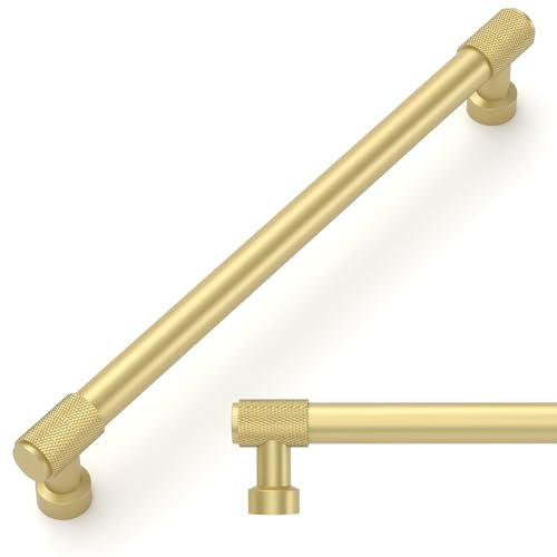 Amerdeco 10 Stück Möbelgriffe Matt Gold, 192mm Lochabstand, Aluminiumlegierung Schubladengriffe & Schrankgriffe für Küchenschränke & Kleiderschränke UK0070