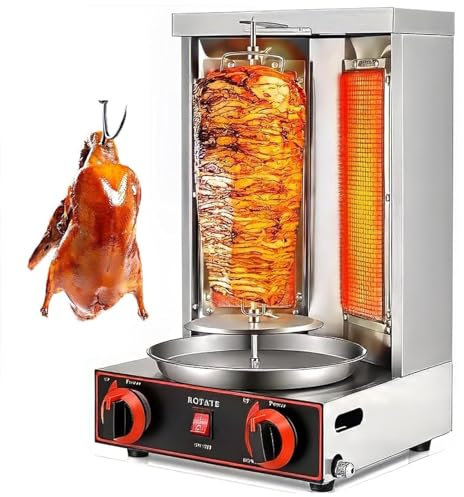 Asador De Carne Shawarma De Acero Inoxidable con Tubos De Calentamiento Eficientes, Asador Vertical De Carne con Bandeja Recolectora De Aceite para El Hogar Y La Cocina Comercial