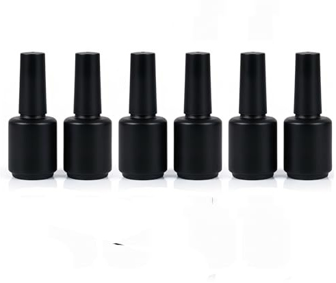 Upstore 6 Pcs 15ml Empty Nail Polish Bottles with Brush Round Refillable Glass Nail Polish Storage Bottles Containers for DIY Nail Art (Glossy Black)
