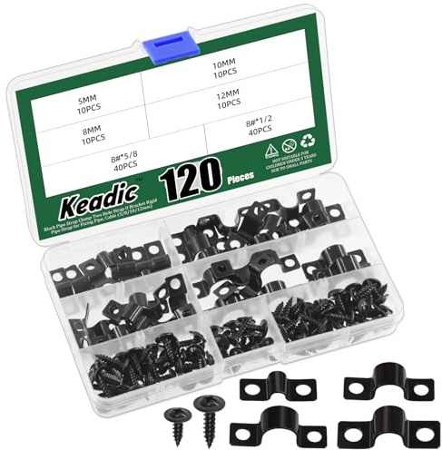 Keadic 120Pcs 4 Sizes Two Hole Pipe Straps Set Zinc Plated Steel EMT Pipe Straps with 2 Hole, Rigid Pipes Straps Clamp Tube Strap Tension Clip U Brackets Kit for EMT Conduit Fixing