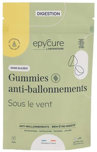 EPYCURE - Gummies Anti-Ballonnements - Digestion Facile sans Ballonnements - 100% Naturel - Menthe, Camomille, Bifidobacterium, Feuilles de Framboisier - Goût Pomme-Poire - Vegan (1 Sachet)