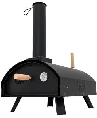 Forno da tavolo per pizza all'aperto 30cm 60 secondi di cottura a doppia parete Portatile Termometro incorporato Multi-Fuel Legno Carbone Pellet Autentiche pizze cotte su pietra 400°C Acciaio Nero