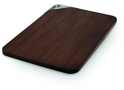 Sur La Table Large Rectangular Chopping Board, Serving Board, Acacia Wood, Brushed Nickel Handle, Walnut Colour, SLT847103