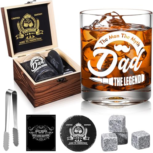 veecom Dad Whiskey Glass 354ml, Old Fashioned Whisky Glasses Gifts for Dad Birthday, Rum Glass Dad Gifts from Daughter for Fathers Day, Daddy Birthday Gifts in Wooden Box