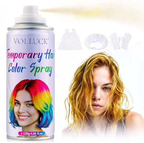 VOLLUCK Temporary Hair Colour Spray, Instant Washable Hair Dye for All Hair Types, Vibrant Color for Party, Halloween, Cosplay, and Daily Use 120 ML (Blonde)