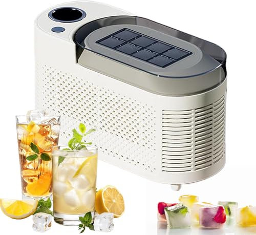 Máquina De Hielo Portátil - 8 Cubos En 10min, Inicio Con 1 Toque Con Ventana De Visualización & Barra Extracción - Diseño Compacto Para Hogar, Oficina, Autocaravana & Fiestas (12V DC/AC),Beige