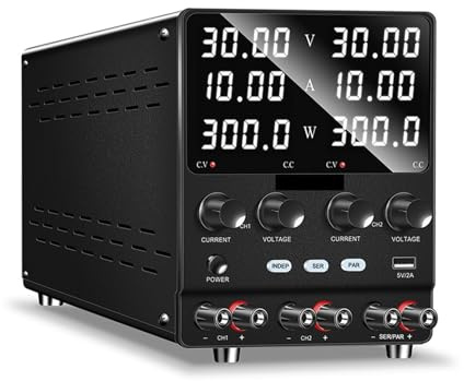 Fuente de alimentación de CC dual, fuente de alimentación de banco regulada de CC conmutada ajustable de 30 V y 10 A variable con pantalla LED de 4 dígitos y protección contra sobrecorriente Ampliamen