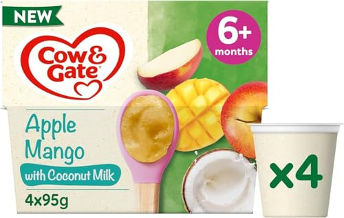 Cow & Gate Apple & Mango with Coconut Milk Baby Food Pot, 6+ Months, 4x95g | Ready to eat baby snack baby food meal