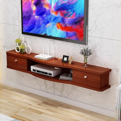 Mobile TV sospeso a parete con contenitore aperto, console di intrattenimento moderna per soggiorno e camera da letto