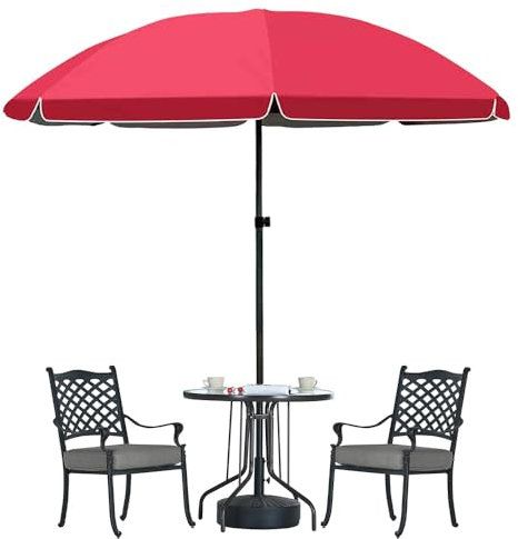 Parasol De Jardin Extérieur Parasol Inclinable Parasol De Balcon Parasol Droit 170/210/250cm Parasol De Marché Parapluie De Table Rond Parasol De Plage Parapluie D'extérieur Sans Pied(Red,2m/6.5ft)