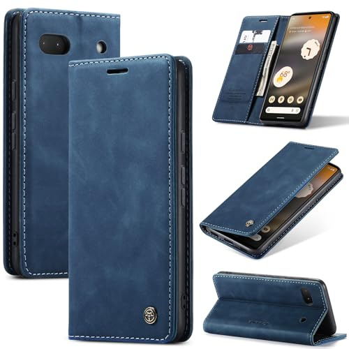 Azororo Handyhülle für Google Pixel 6A 5G Hülle Premium Lederhülle Flip Case Magnet Tascher Kartenfach Standfunktion Klapphülle Schutzhülle für Google Pixel 6A, Blau